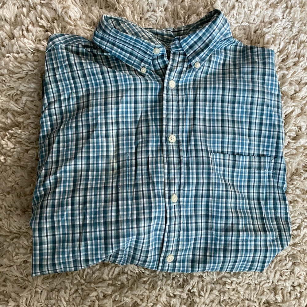 Teal Blue and green plaid Men’s button down XL